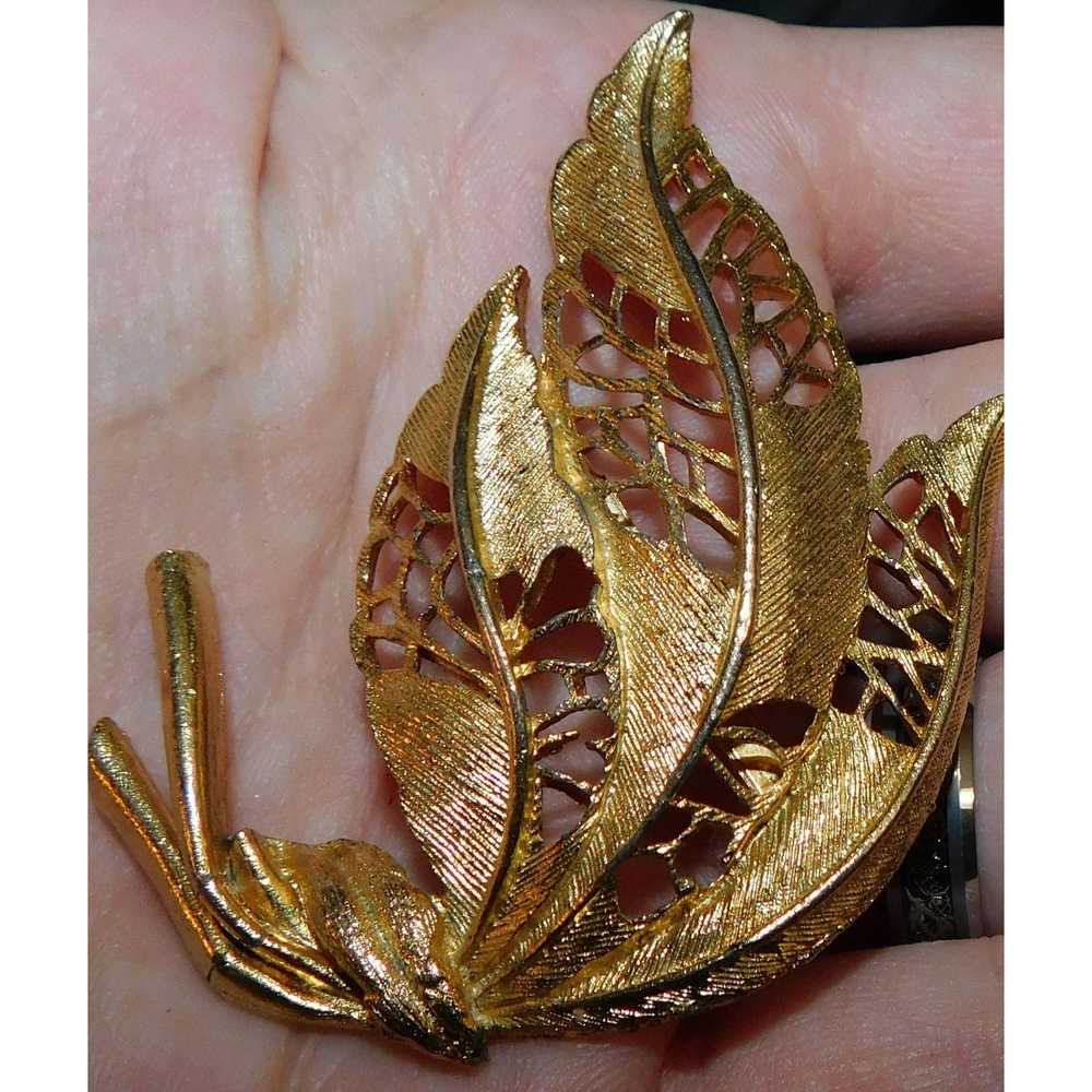 Other Gold Brushed Fall Leaf Brooch - image 2