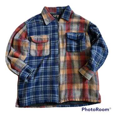 Vintage Vintage 90s Plaid Patch work zip up shirt… - image 1