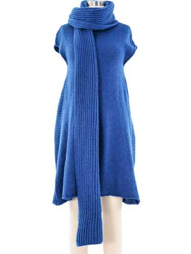 Balenciaga Teal Knit Sweater Dress With Scarf