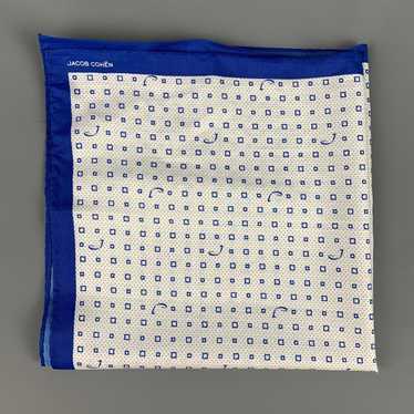 Jacob Cohen White Blue Print Cotton Silk Pocket Sq