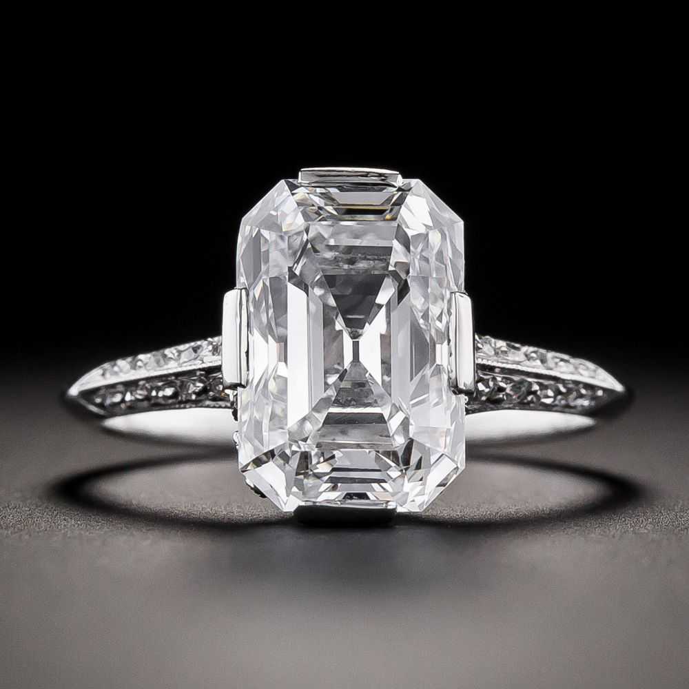 Art Deco 3.89 Carat Emerald Cut Diamond Ring - GI… - image 1