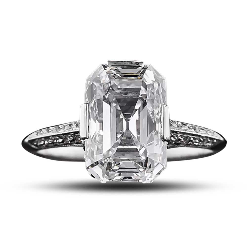Art Deco 3.89 Carat Emerald Cut Diamond Ring - GI… - image 4