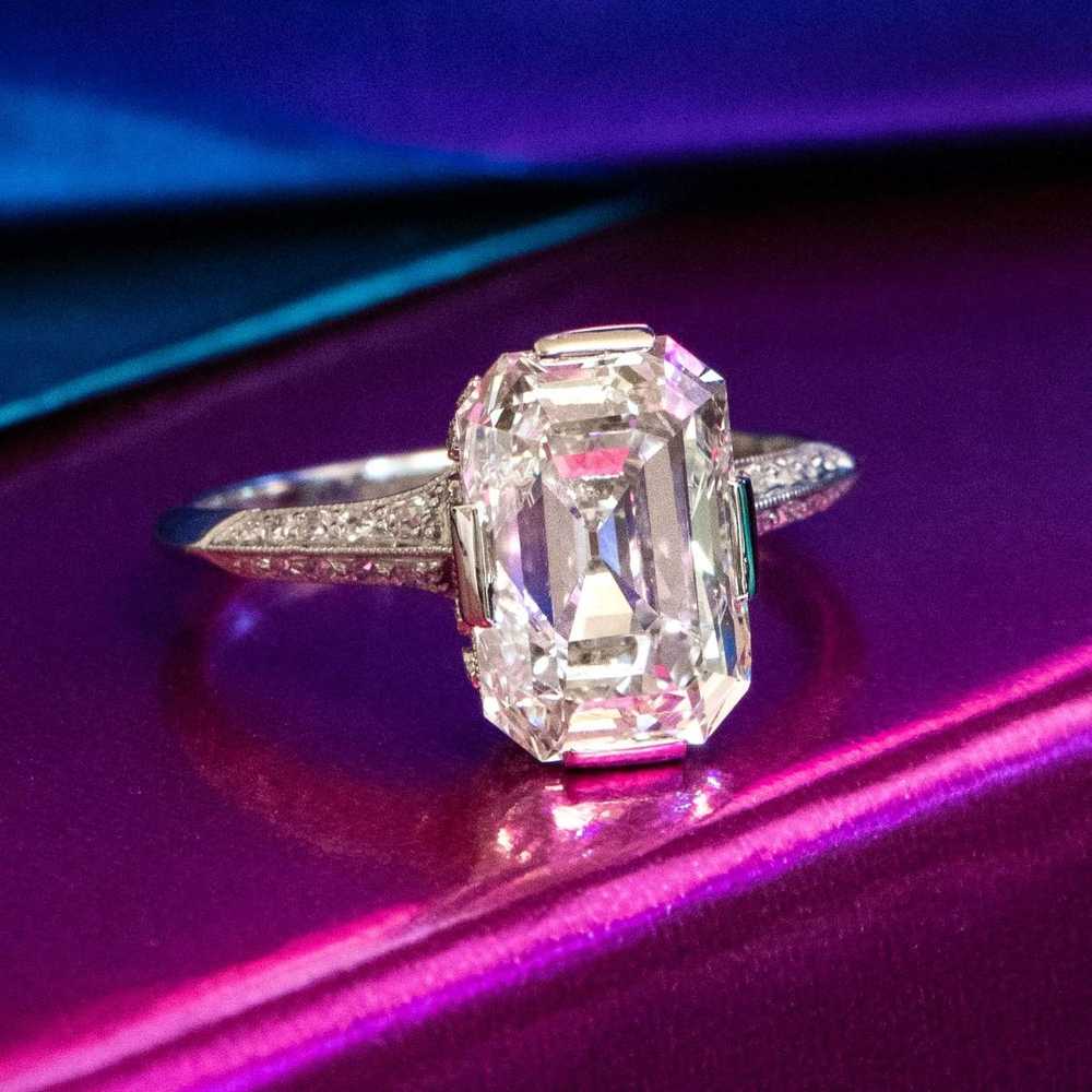 Art Deco 3.89 Carat Emerald Cut Diamond Ring - GI… - image 7