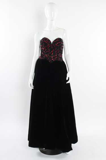 SAINT LAURENT Sweetheart Sequin Lace Velvet Gown