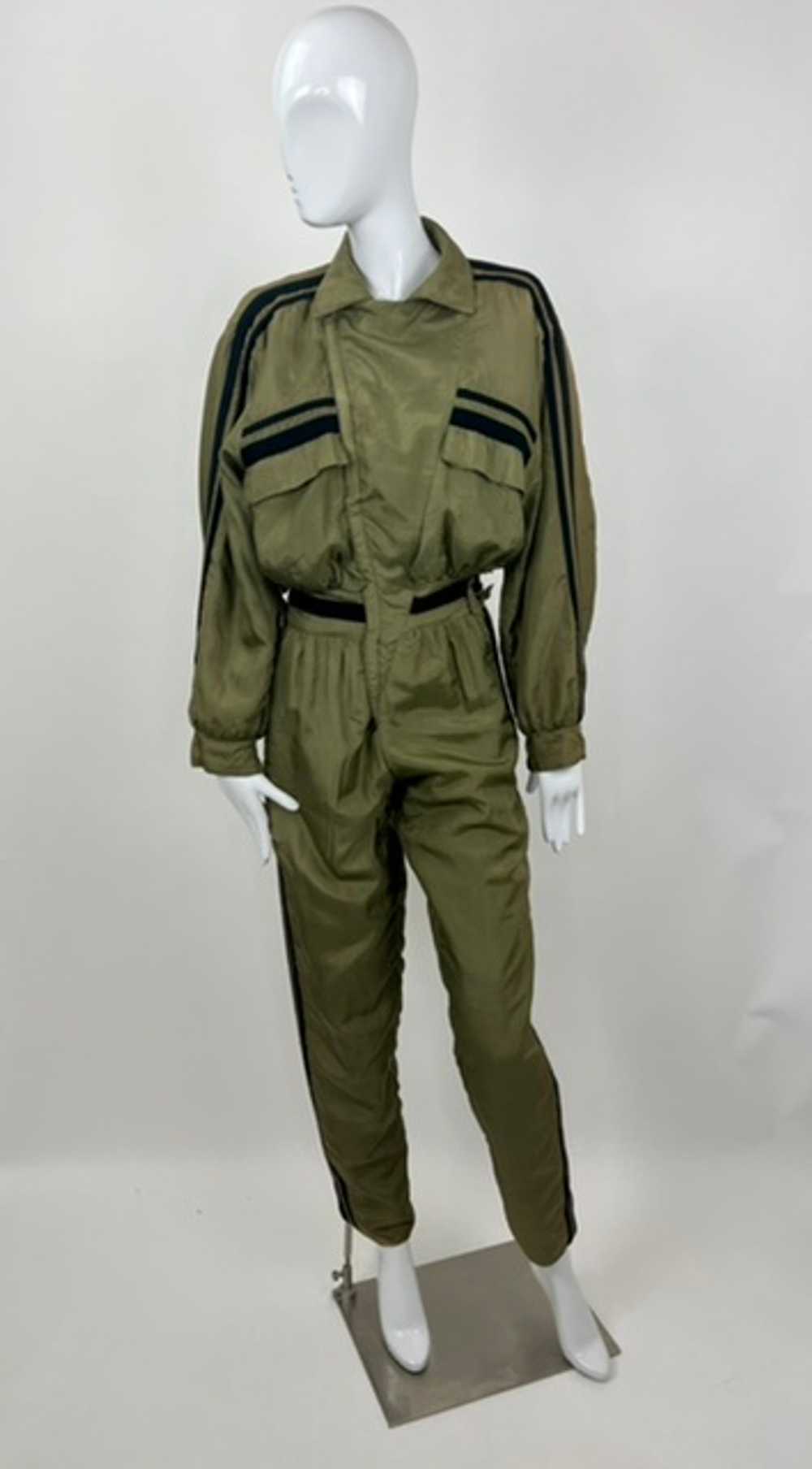 Passion 80s Army Green Parachute Silk Sporty Jump… - image 1