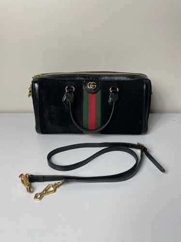 Gucci OPHIDIA Medium Top Handle Bag Black Suede, Authentic Used 2X