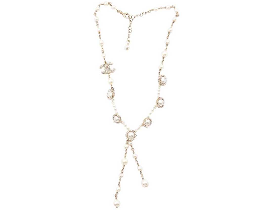 Chanel Chanel Gold CC Faux Pearl Drop Necklace - image 1