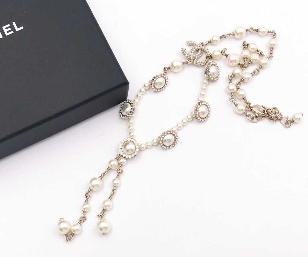 Chanel Chanel Gold CC Faux Pearl Drop Necklace - image 2