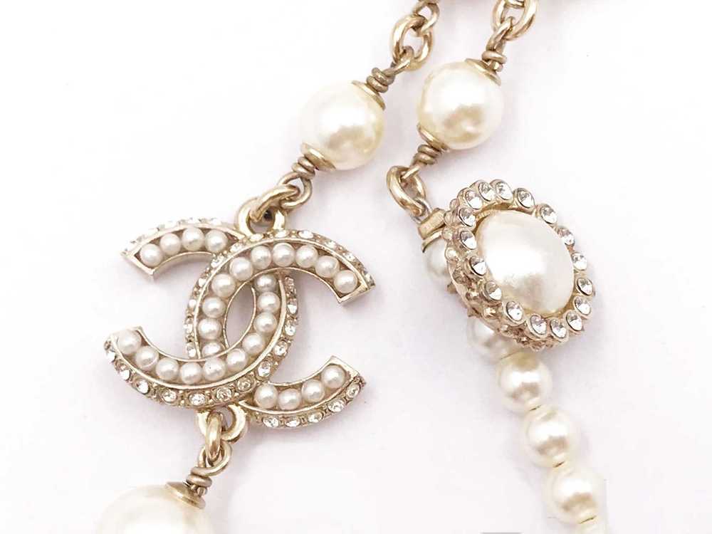 Chanel Chanel Gold CC Faux Pearl Drop Necklace - image 3