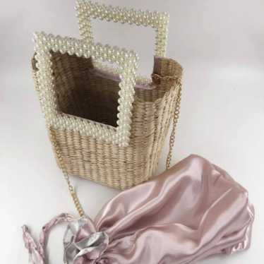 Other Lula-Ru Pearl Detail bag: straw w/pink sati… - image 1