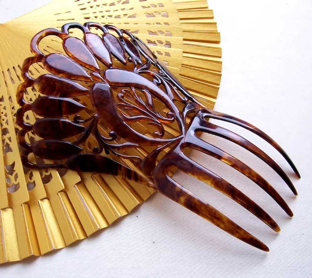 Victorian faux shell hair comb large Spanish styl… - image 5