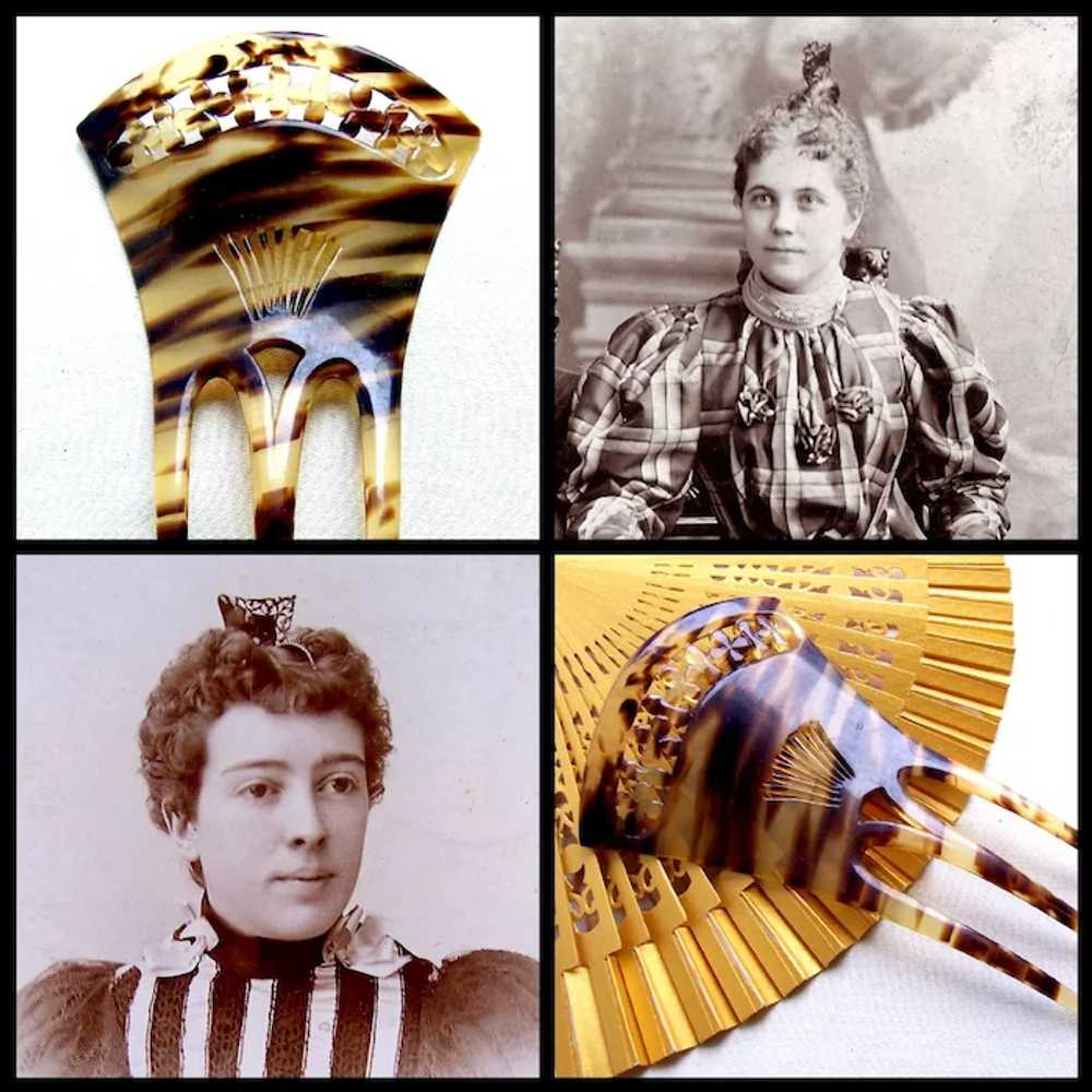 Late Victorian hair comb faux shell hair accessory - image 9