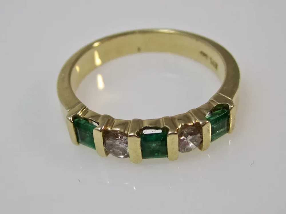 Vintage Estate Emerald & Diamond Wedding Band 14K - image 2