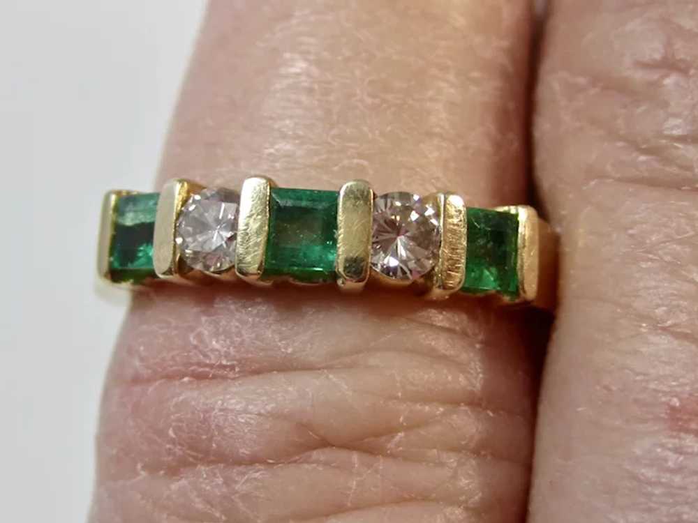 Vintage Estate Emerald & Diamond Wedding Band 14K - image 3