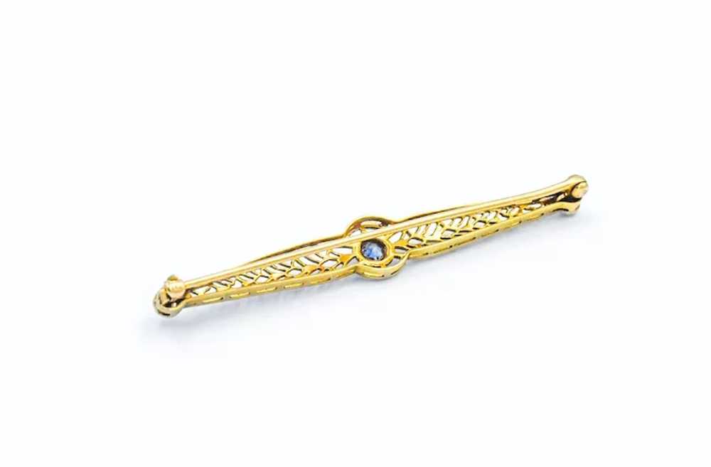Edwardian Brooch In 14K Gold With Sapphire And Pe… - image 3