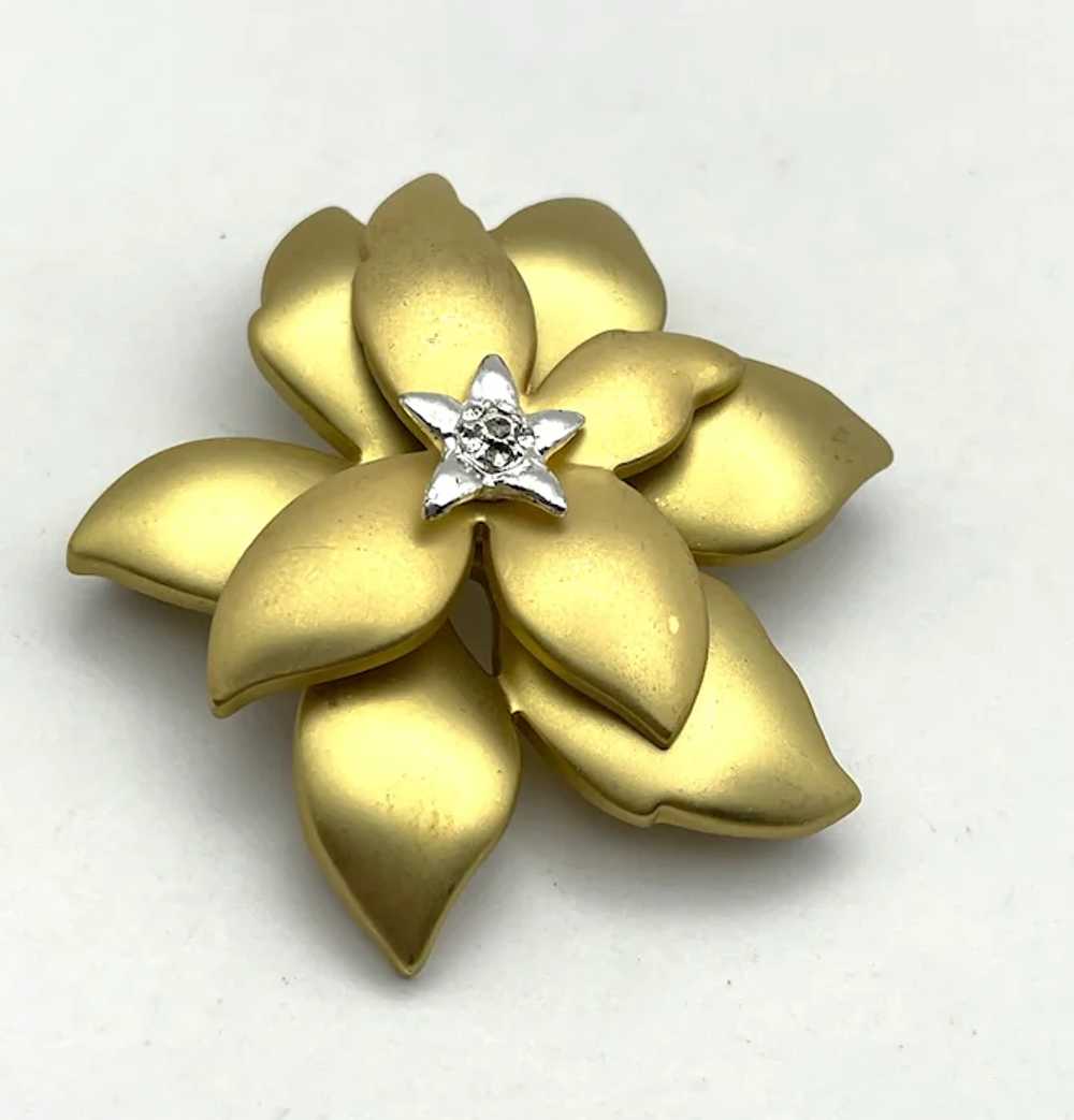 Brushed Goldtone Poinsettia Brooch with Silverton… - image 10