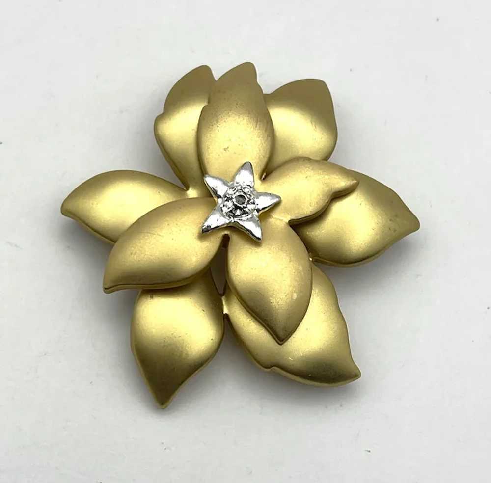 Brushed Goldtone Poinsettia Brooch with Silverton… - image 11