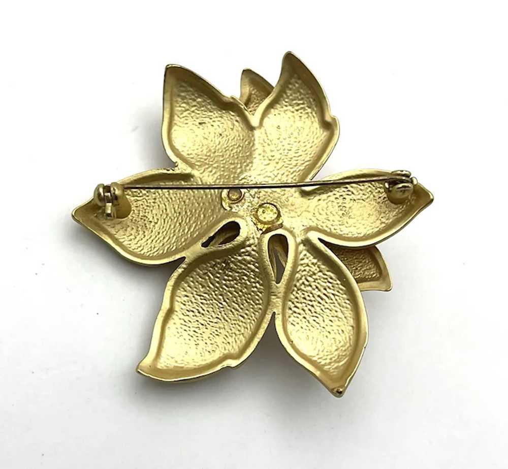 Brushed Goldtone Poinsettia Brooch with Silverton… - image 12