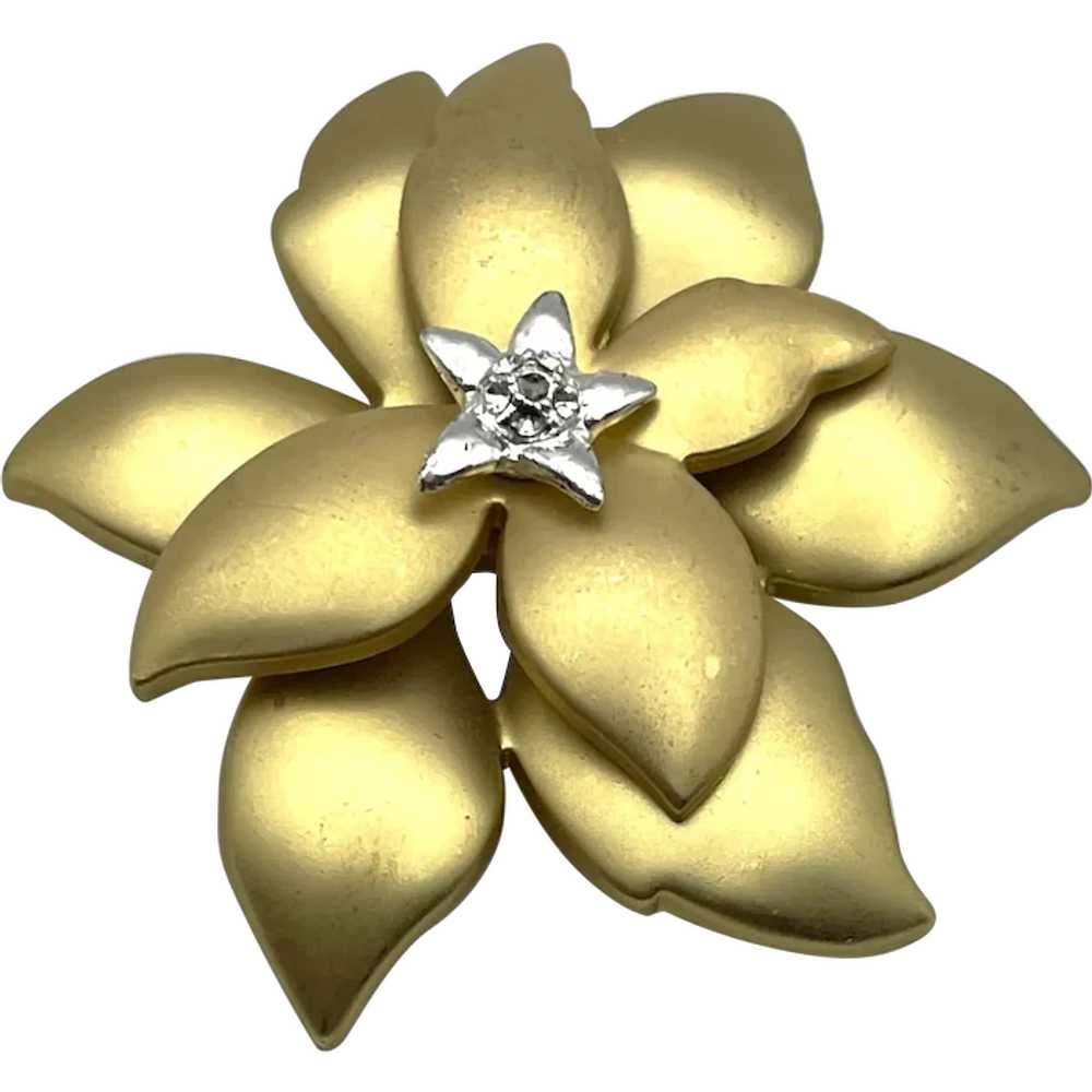 Brushed Goldtone Poinsettia Brooch with Silverton… - image 1