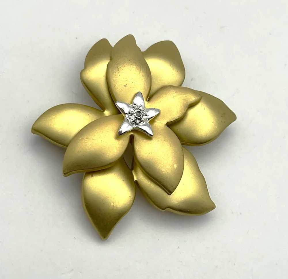 Brushed Goldtone Poinsettia Brooch with Silverton… - image 2