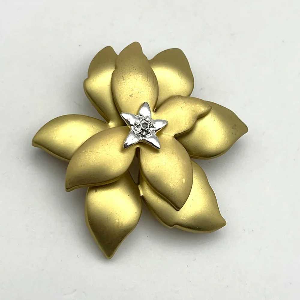 Brushed Goldtone Poinsettia Brooch with Silverton… - image 3