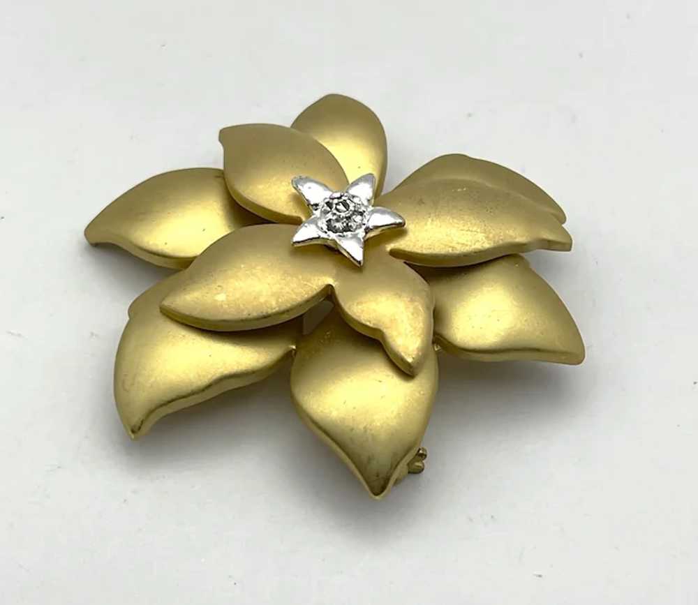 Brushed Goldtone Poinsettia Brooch with Silverton… - image 4