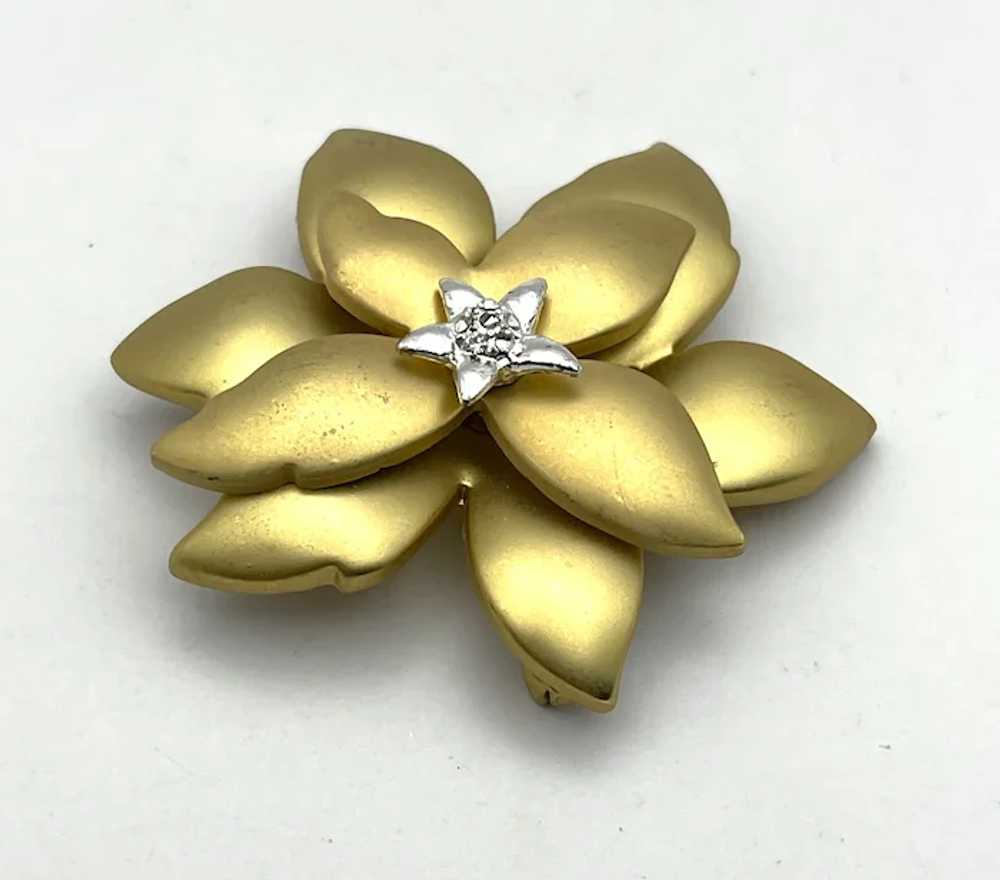 Brushed Goldtone Poinsettia Brooch with Silverton… - image 5