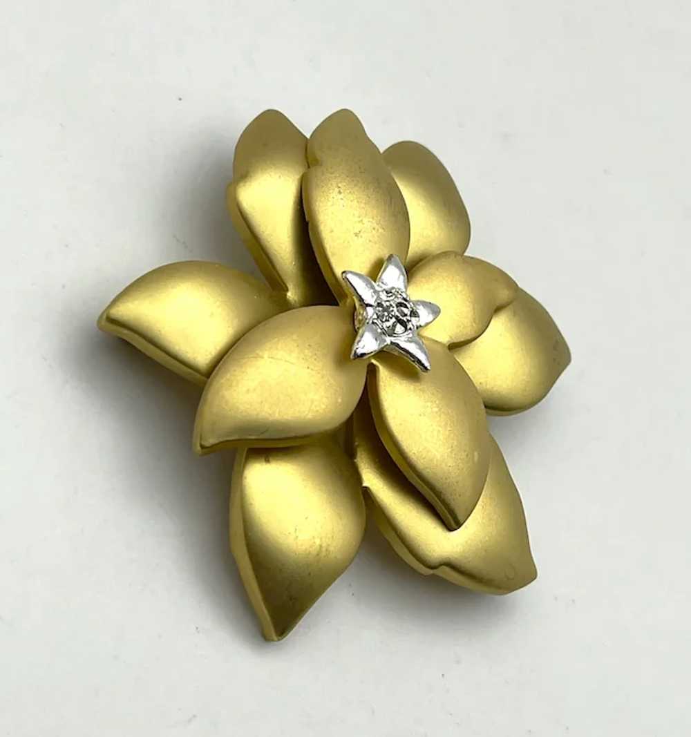 Brushed Goldtone Poinsettia Brooch with Silverton… - image 6