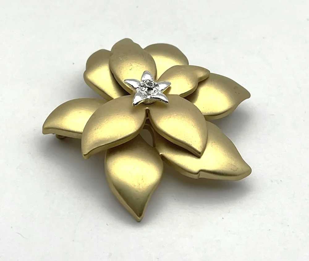 Brushed Goldtone Poinsettia Brooch with Silverton… - image 7