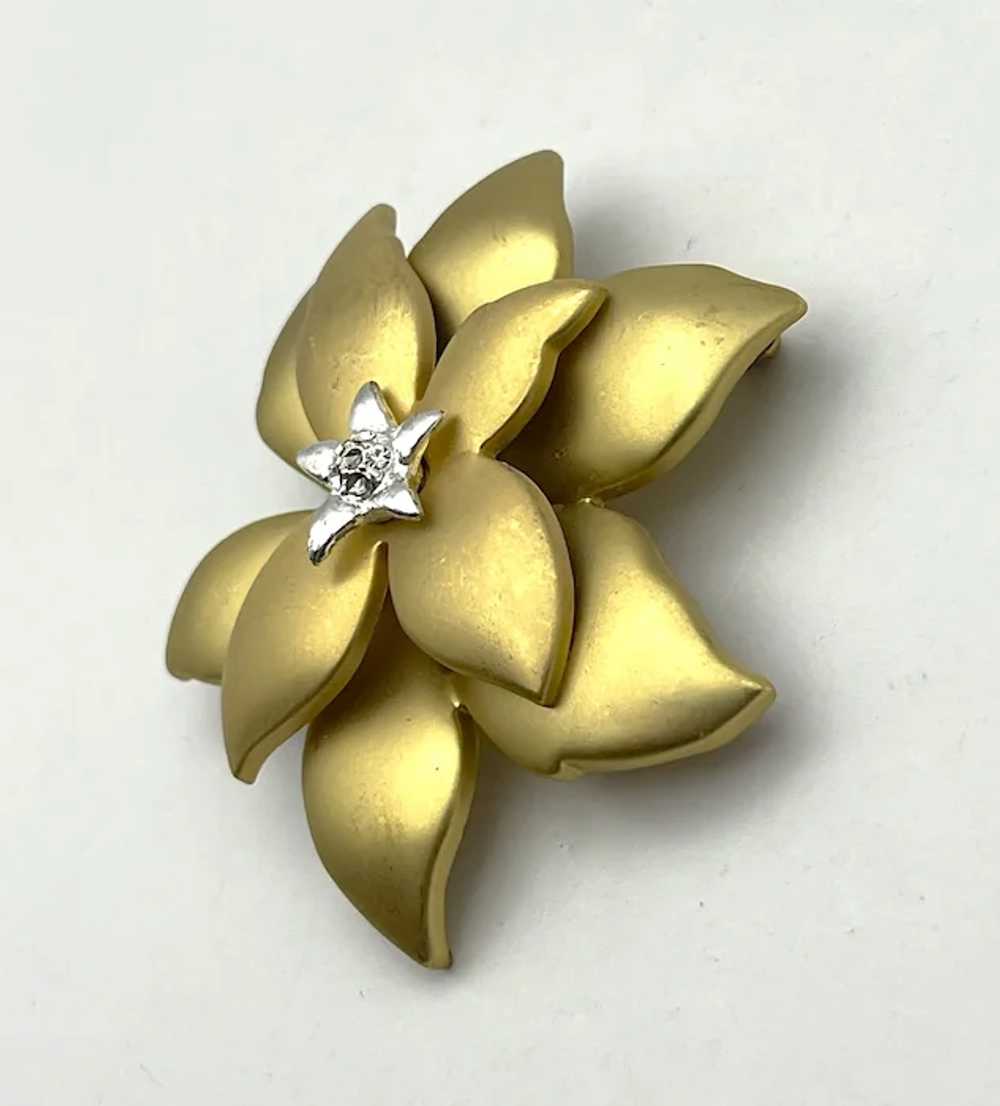 Brushed Goldtone Poinsettia Brooch with Silverton… - image 8