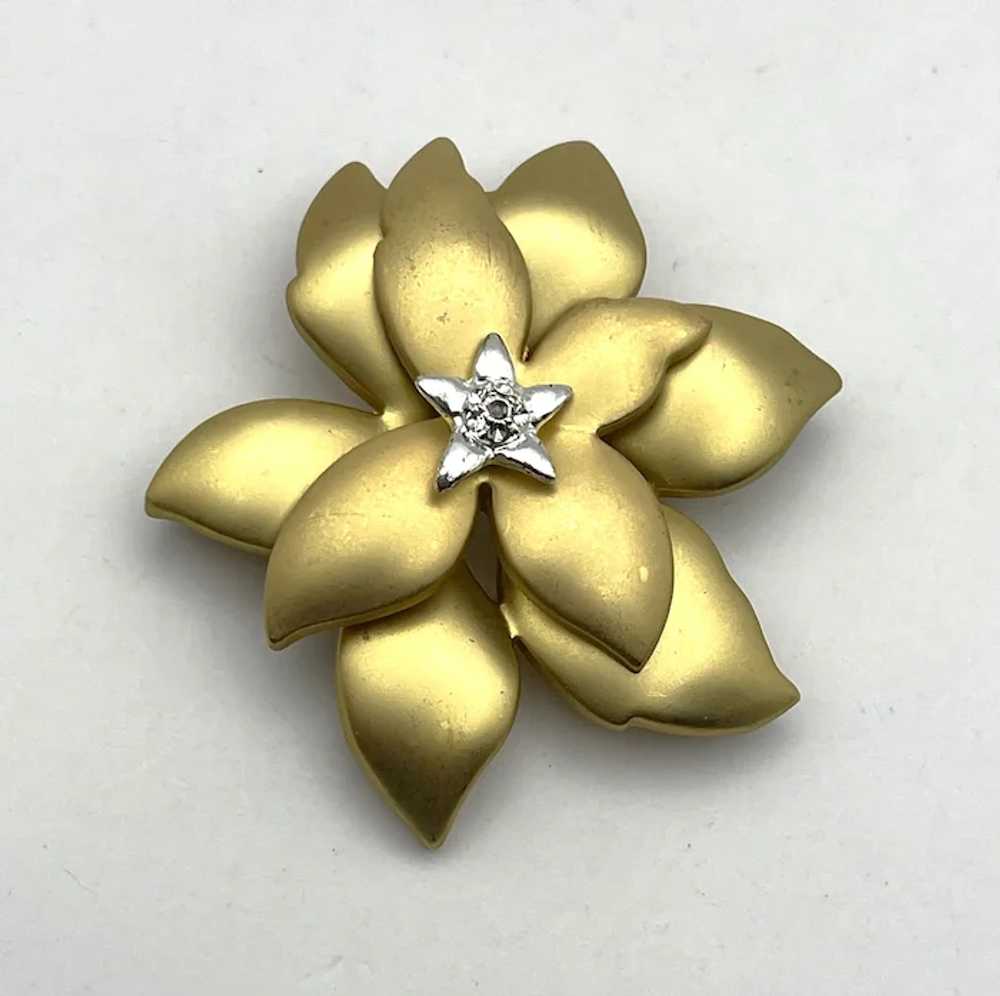 Brushed Goldtone Poinsettia Brooch with Silverton… - image 9