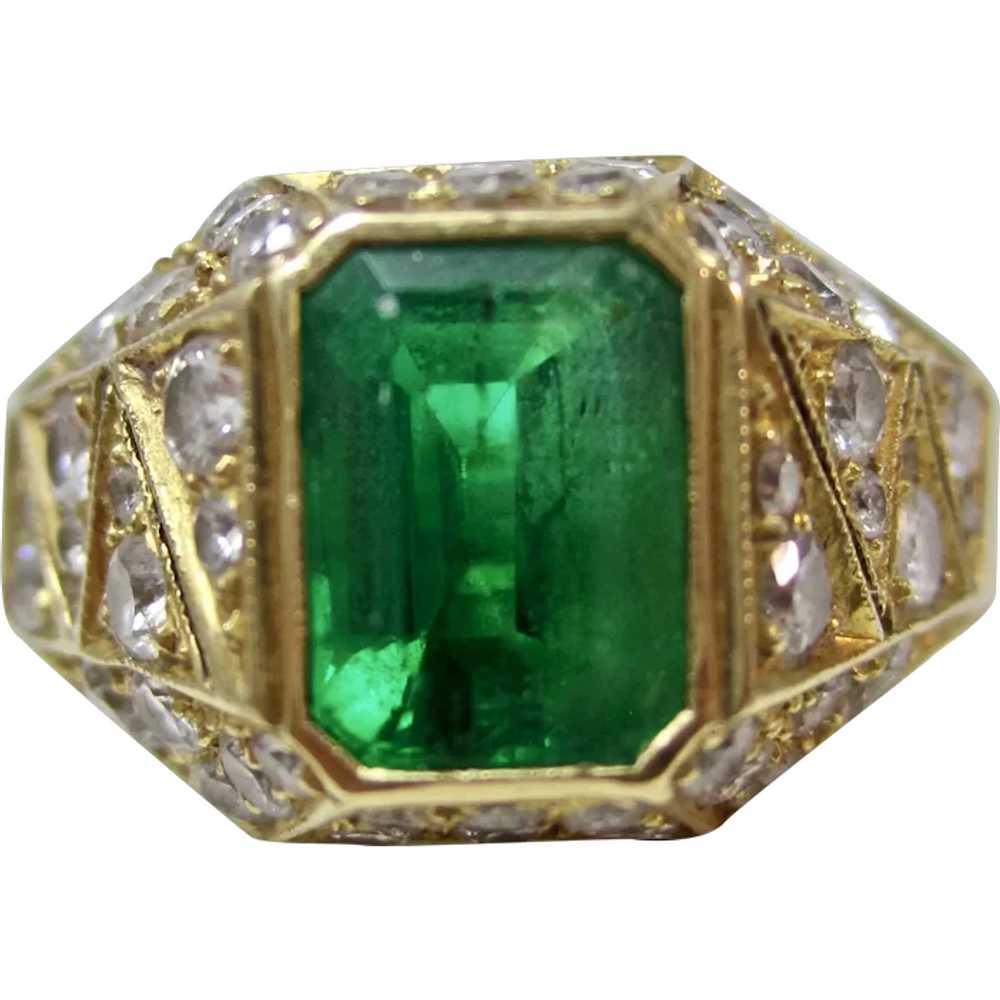 Vintage Estate Emerald & Diamond Ring 18K - image 1