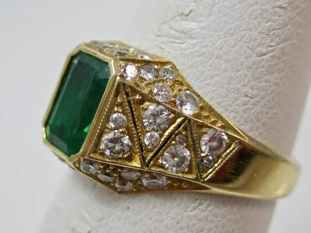 Vintage Estate Emerald & Diamond Ring 18K - image 2