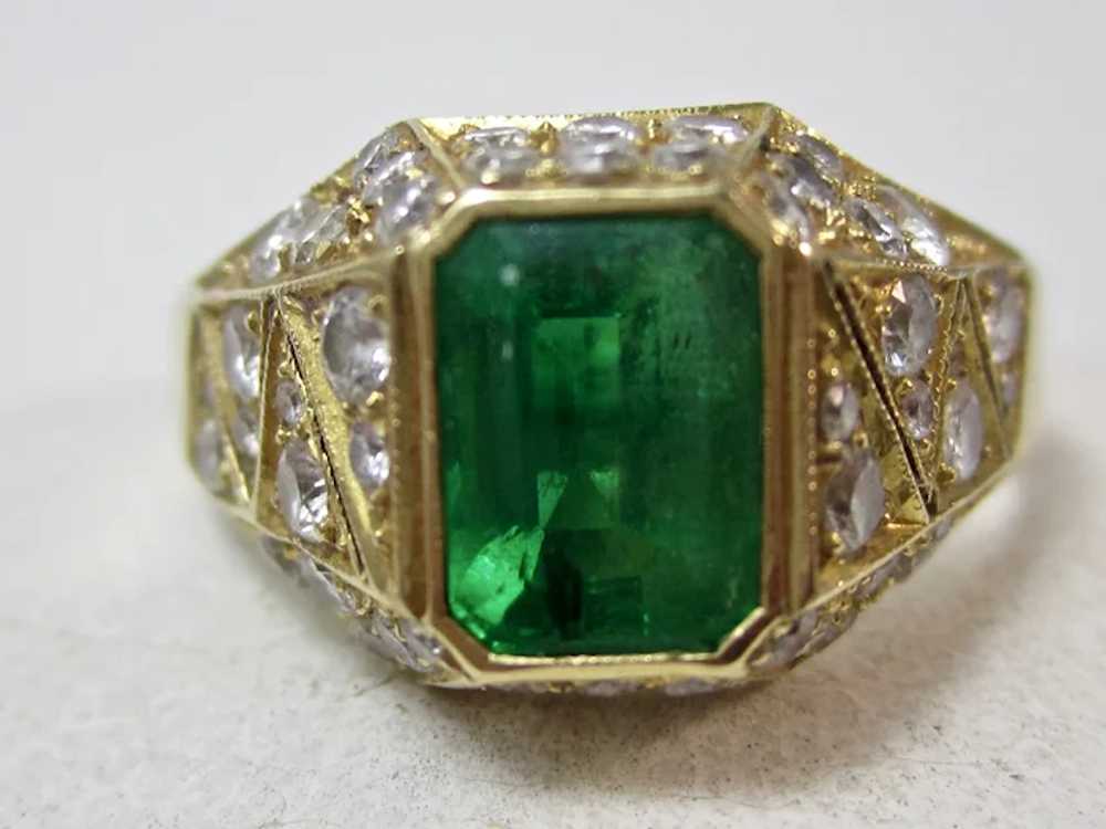 Vintage Estate Emerald & Diamond Ring 18K - image 3