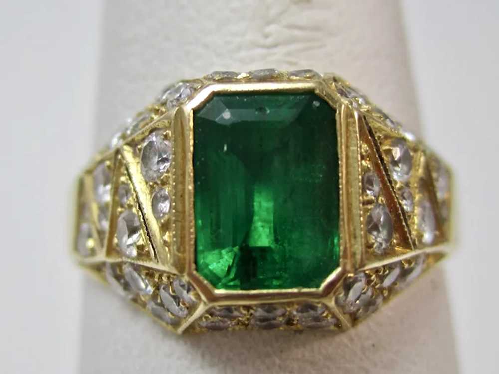 Vintage Estate Emerald & Diamond Ring 18K - image 5