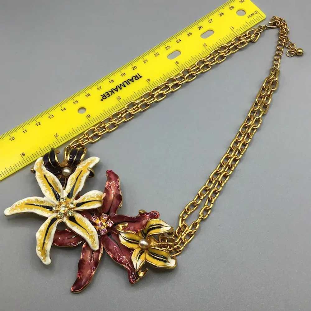 KJL Lilies Necklace Enamel Over Gold Tone Gorg St… - image 11