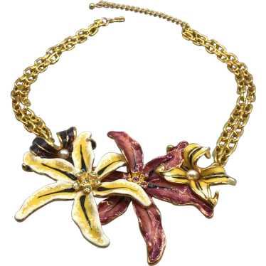 KJL Lilies Necklace Enamel Over Gold Tone Gorg St… - image 1