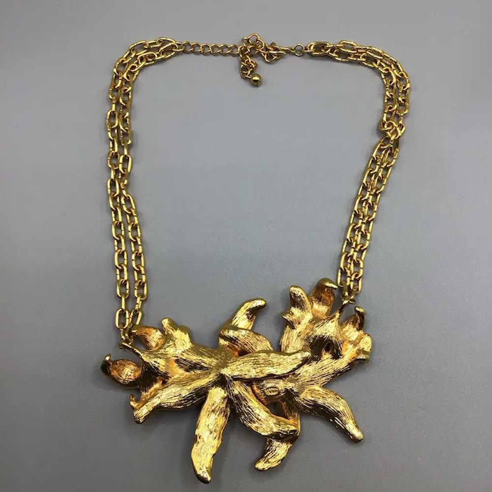 KJL Lilies Necklace Enamel Over Gold Tone Gorg St… - image 8