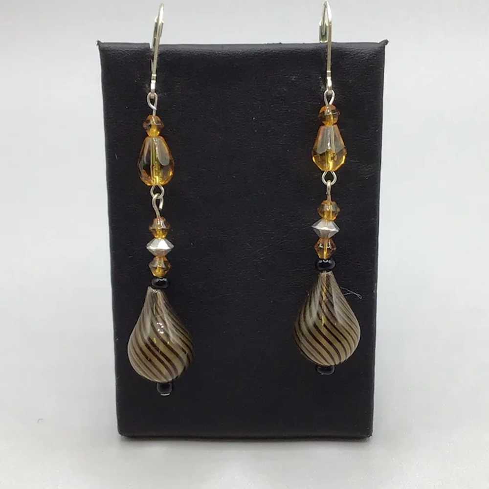 Art Glass Dangles Earrings Pierced Leverback Opti… - image 2