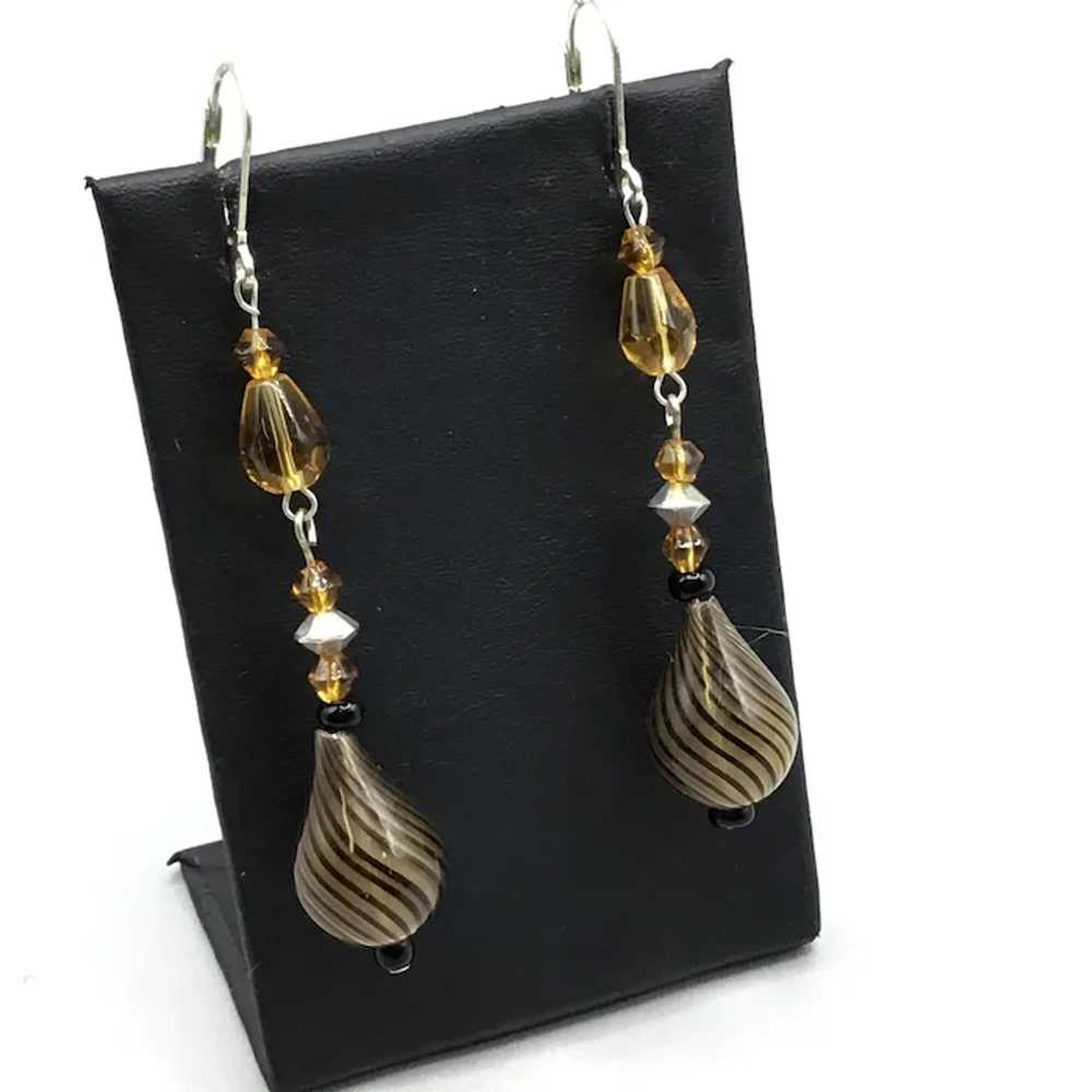 Art Glass Dangles Earrings Pierced Leverback Opti… - image 3