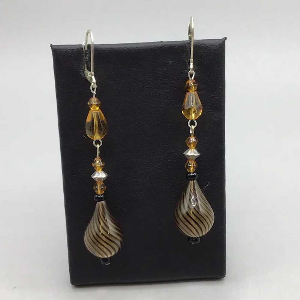 Art Glass Dangles Earrings Pierced Leverback Opti… - image 7