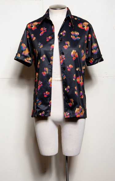 70S MULTICOLOR ABSTRACT FLORAL PRINTED BLACK SHORT