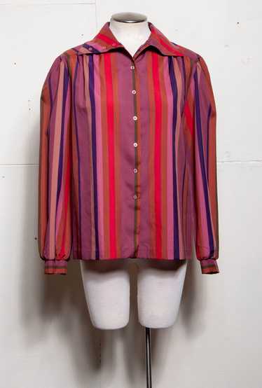 SHIP N SHORE 80S RED AND PURPLE STRIPED BLOUSE W … - image 1