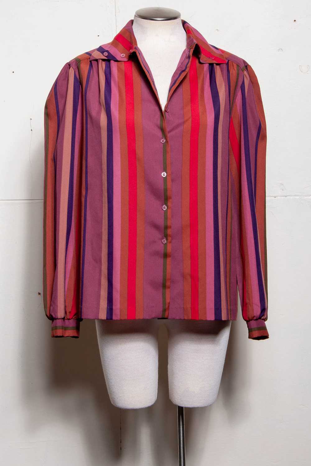 SHIP N SHORE 80S RED AND PURPLE STRIPED BLOUSE W … - image 4