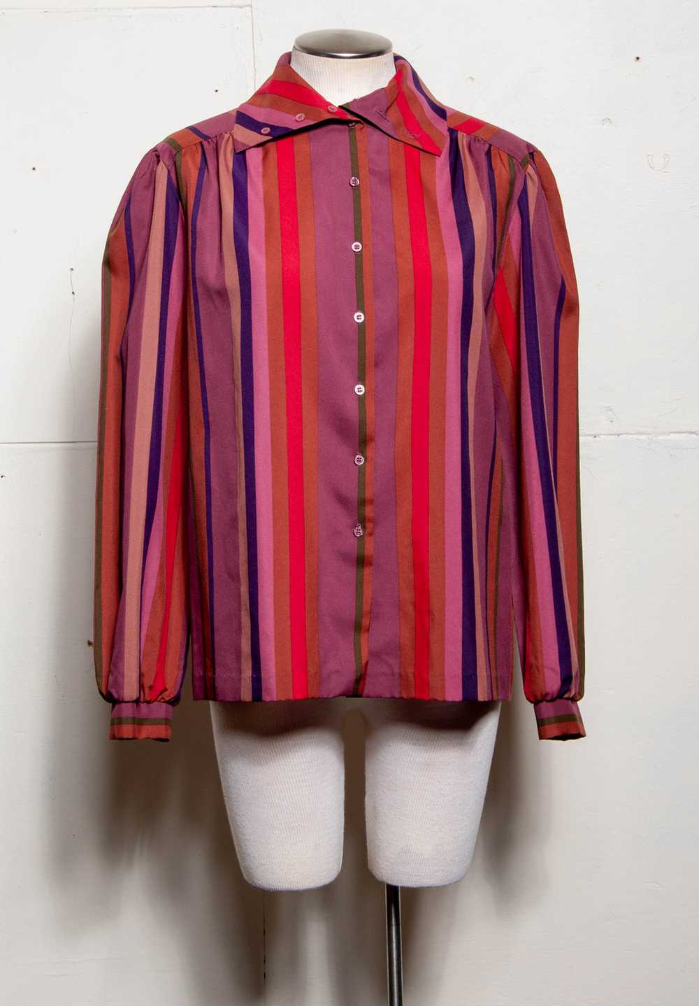 SHIP N SHORE 80S RED AND PURPLE STRIPED BLOUSE W … - image 8