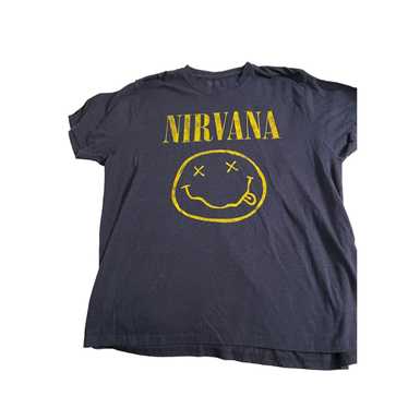 Nirvana Nirvana Smiley Face Shirt Navy Blue Yellow