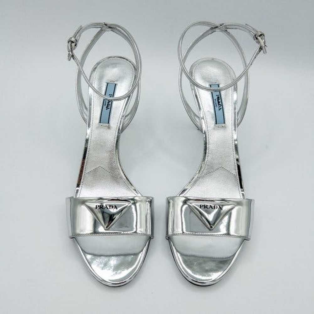 Prada Prada Silver Metallic Logo Stiletto Heeled … - image 3