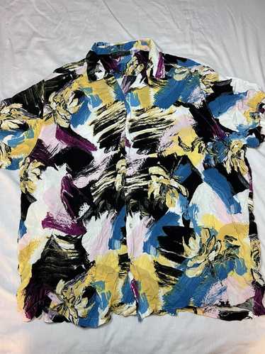 Vintage Vintage Paint Floral Abstract Button Up
