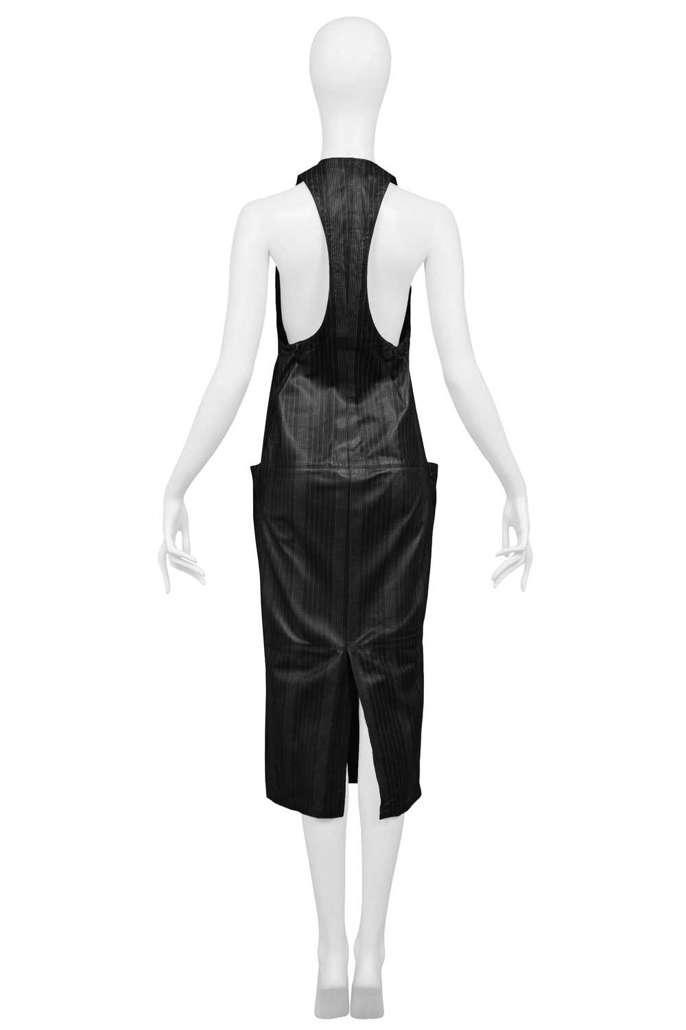 VERSACE BLACK LEATHER PINSTRIPE TANK DRESS 1990s - image 2