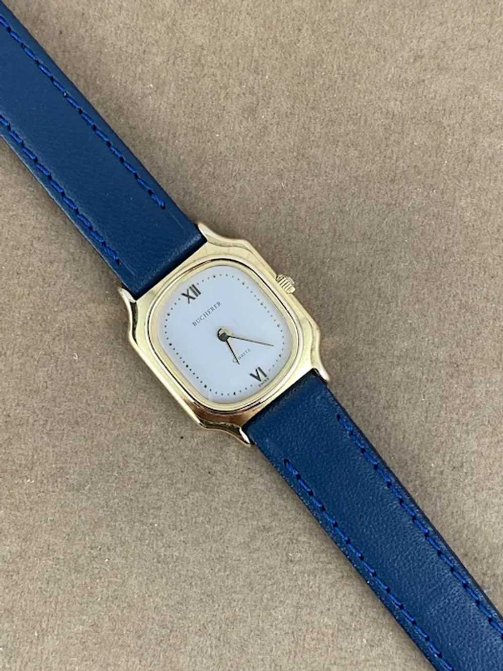 Vintage 1990's Bucherer Quartz Wrist Watch Blue S… - image 2